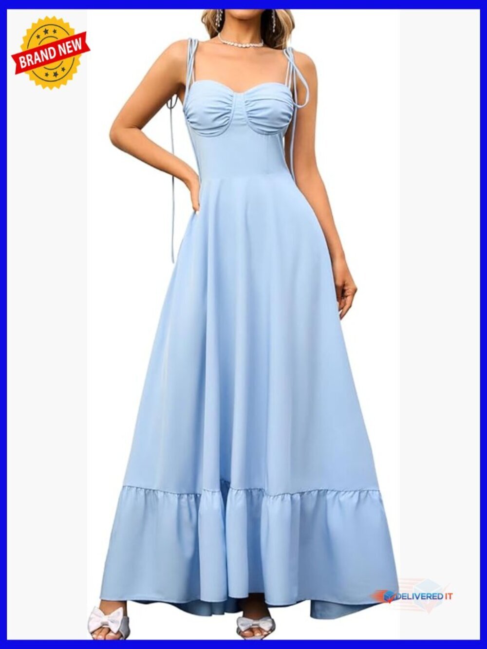 Summer Corset Maxi Dress Spaghetti Strap Ruffle Formal A-Line Tea Party Sundress